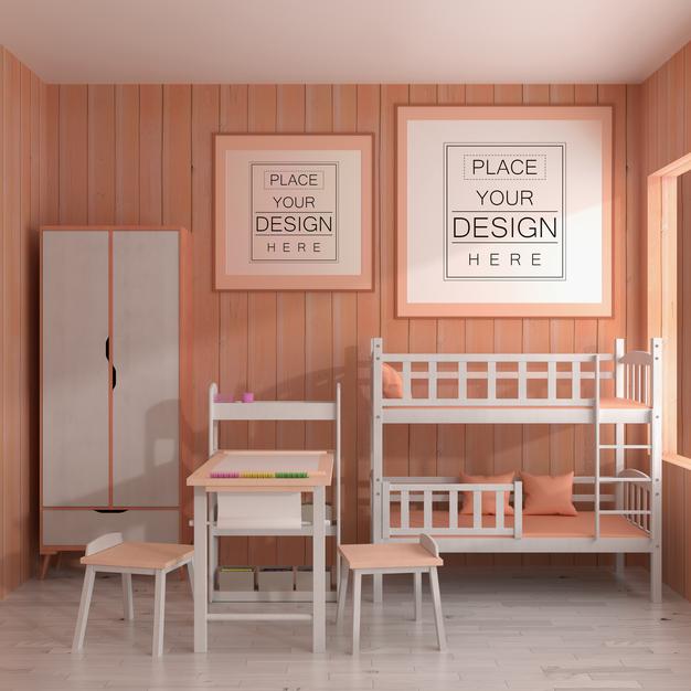 Poster Frame In Children'S Bedroom Psd Mockup Psd
