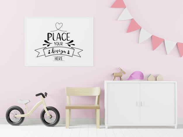 Poster Frame In Children'S Bedroom Psd Mockup Psd