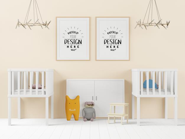 Poster Frame In Children'S Bedroom Psd Mockup Psd