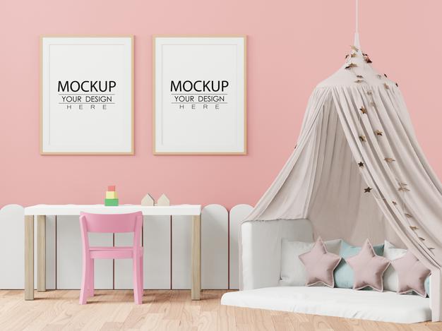 Poster Frame In Children'S Bedroom Psd Mockup Psd