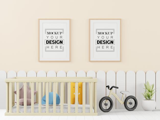 Poster Frame In Children'S Bedroom Psd Mockup Psd