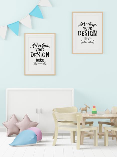 Poster Frame In Children'S Bedroom Psd Mockup Psd