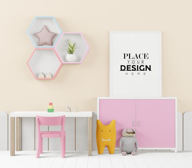 Poster Frame In Children'S Bedroom Psd Mockup Psd