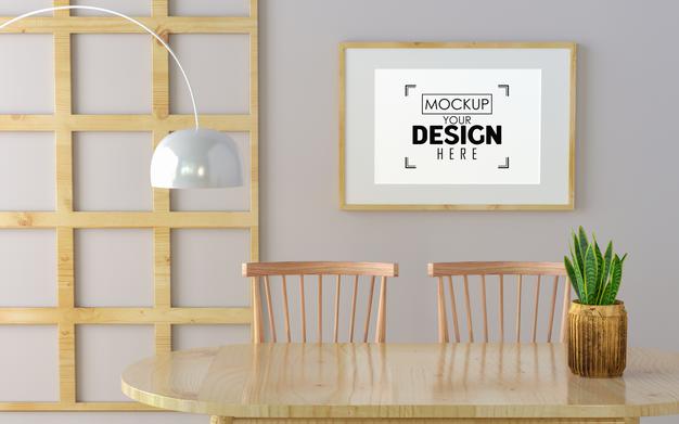 Poster Frame In Dining Room Mockup Psd