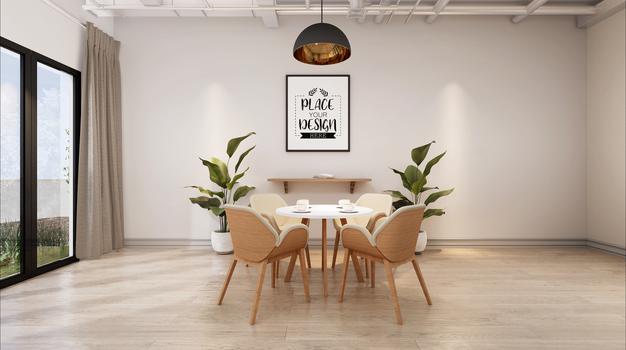 Poster Frame In Dining Room Mockup Psd