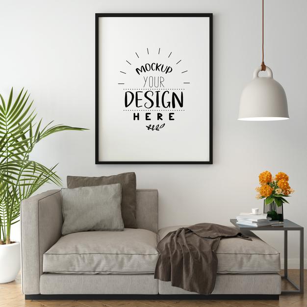 Poster Frame In Living Room Mock Up Psd