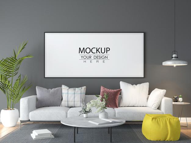 Poster Frame In Living Room Mock Up Psd