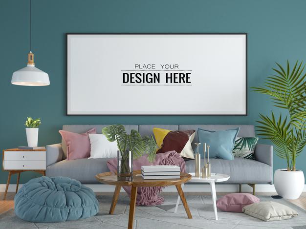 Poster Frame In Living Room Mock Up Psd