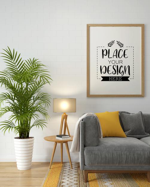 Poster Frame In Living Room Mock Up Psd