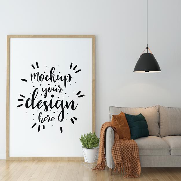 Poster Frame In Living Room Mock Up Psd