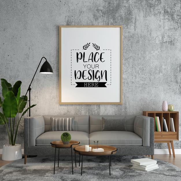Poster Frame In Living Room Mock Up Psd