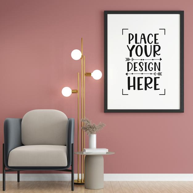 Poster Frame In Living Room Mock Up Psd