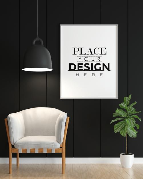 Poster Frame In Living Room Mock Up Psd