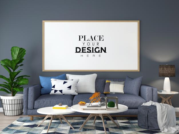 Poster Frame In Living Room Mock Up Psd