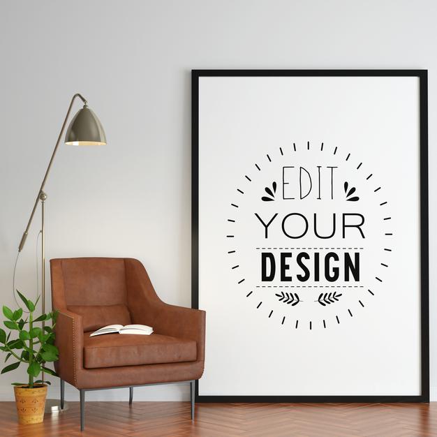 Poster Frame In Living Room Mock Up Psd