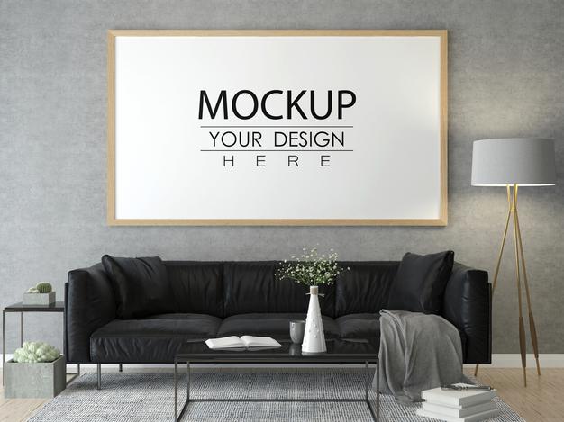 Poster Frame In Living Room Mock Up Psd