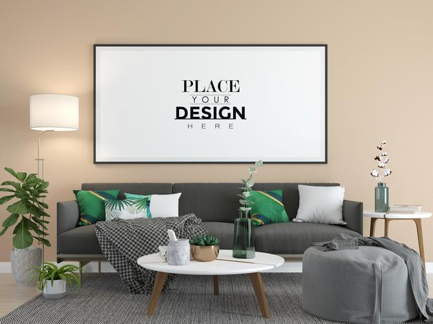 Poster Frame In Living Room Mock Up Psd