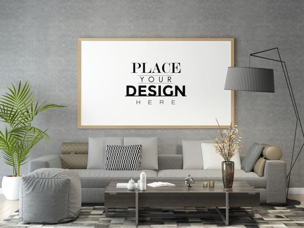 Poster Frame In Living Room Mock Up Psd
