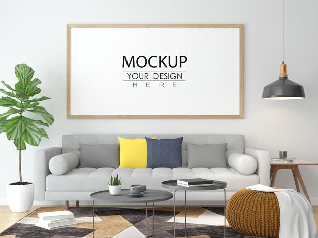 Poster Frame In Living Room Mock Up Psd