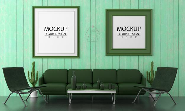 Poster Frame In Living Room Mockup Psd