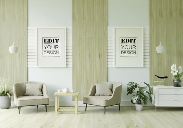 Poster Frame In Living Room Mockup Psd