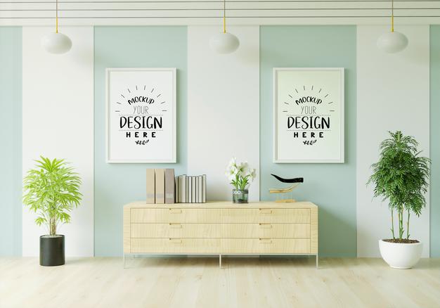 Poster Frame In Living Room Mockup Psd