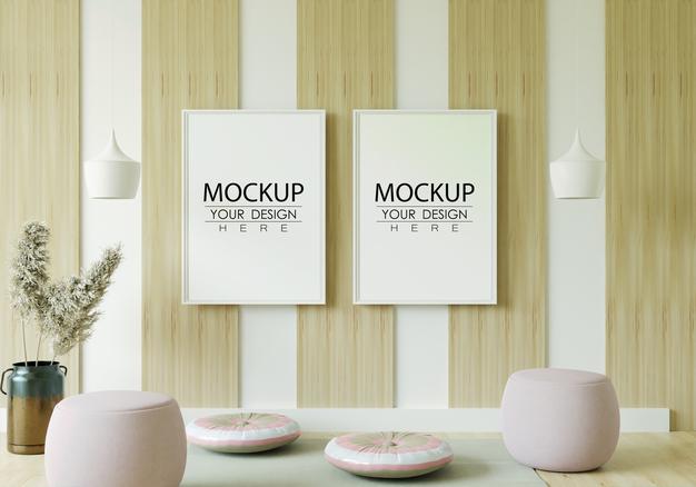 Poster Frame In Living Room Mockup Psd