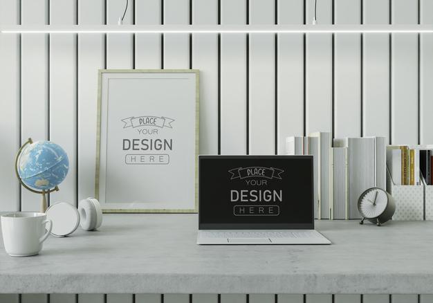 Poster Frame In Living Room Mockup Psd