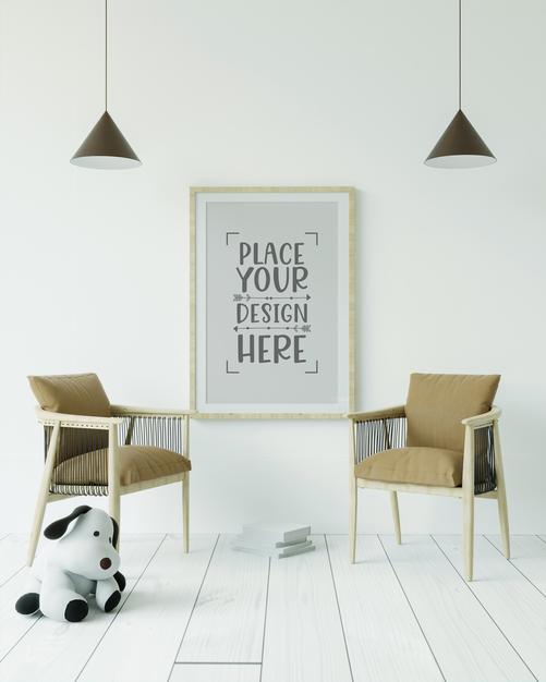 Poster Frame In Living Room Mockup Psd