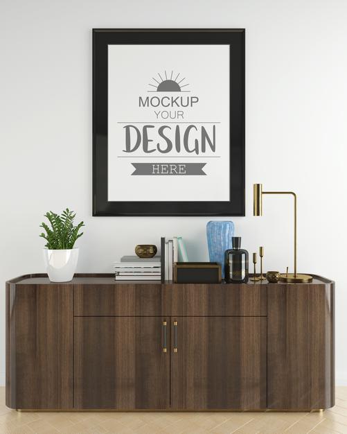 Poster Frame In Living Room Mockup Psd