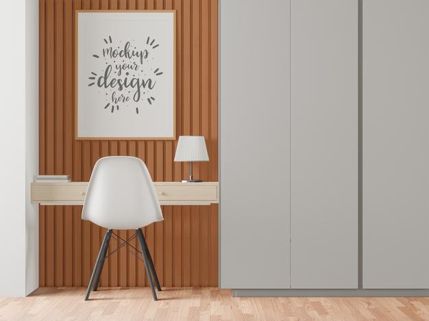 Poster Frame In Living Room Mockup Psd