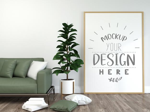 Poster Frame In Living Room Mockup Psd