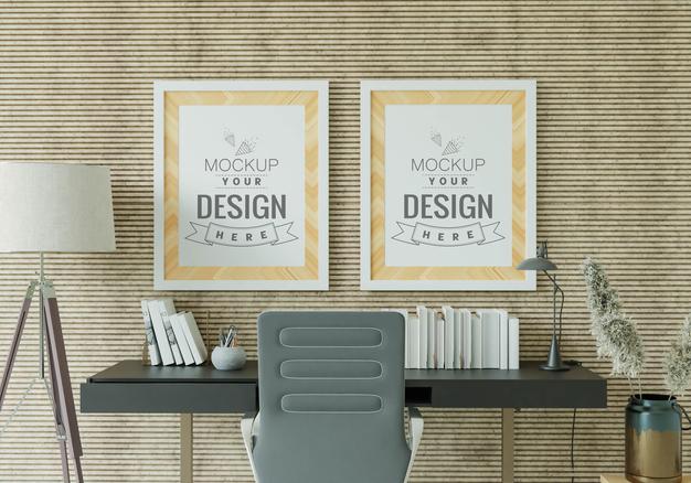 Poster Frame In Living Room Mockup Psd