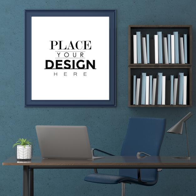 Poster Frame In Living Room Mockup Psd