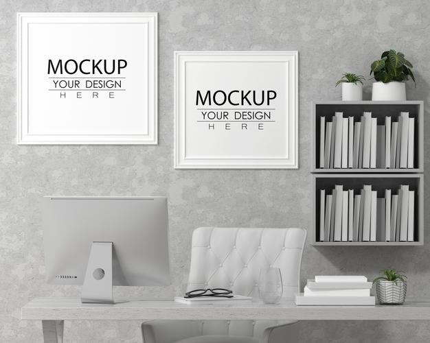 Poster Frame In Living Room Mockup Psd