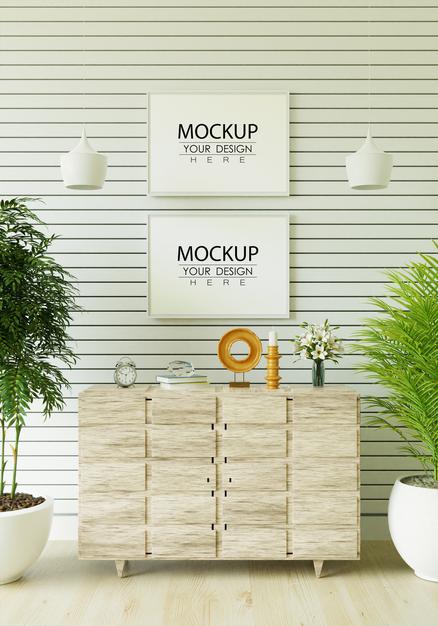 Poster Frame In Living Room Mockup Psd