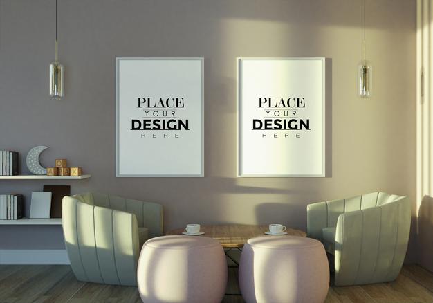 Poster Frame In Living Room Mockup Psd