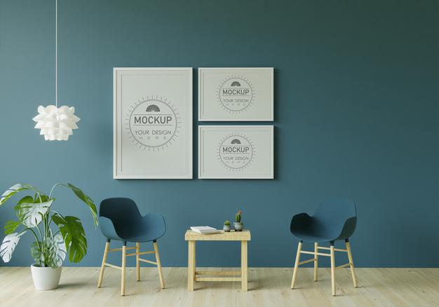 Poster Frame In Living Room Mockup Psd