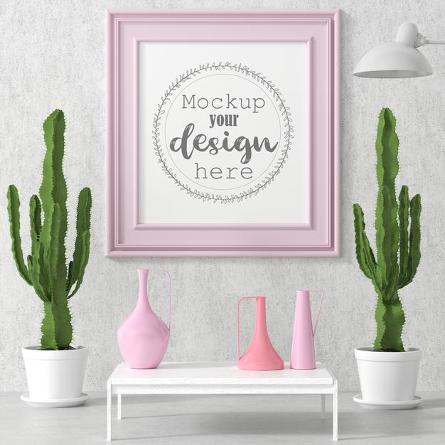 Poster Frame In Living Room Mockup Psd