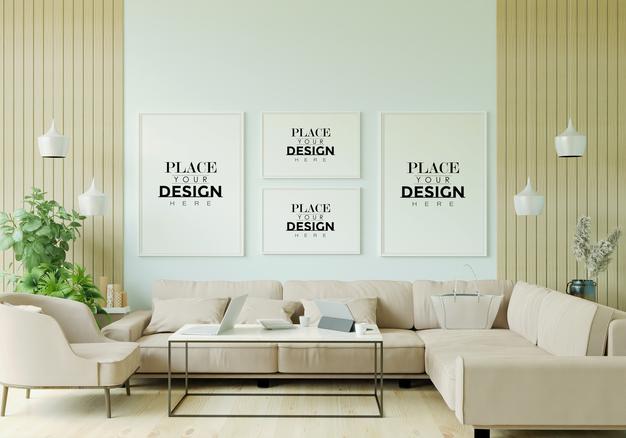 Poster Frame In Living Room Mockup Psd