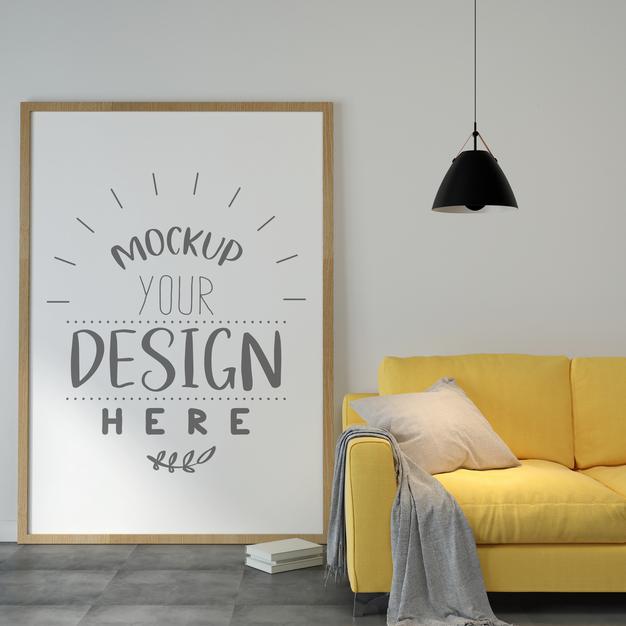 Poster Frame In Living Room Mockup Psd
