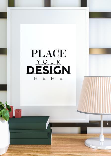 Poster Frame In Living Room Mockup Psd