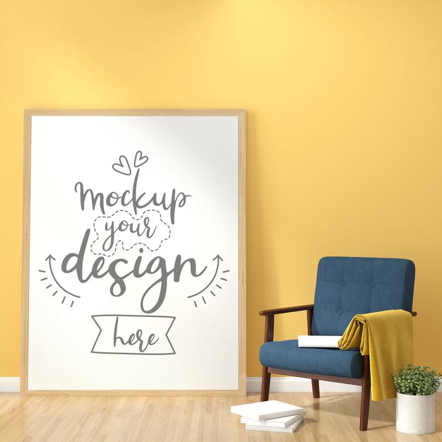 Poster Frame In Living Room Mockup Psd