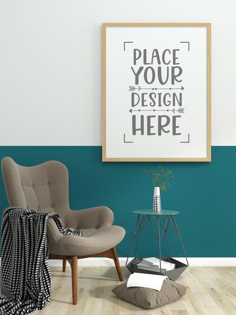 Poster Frame In Living Room Mockup Psd