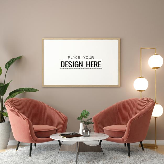 Poster Frame In Living Room Mockup Psd