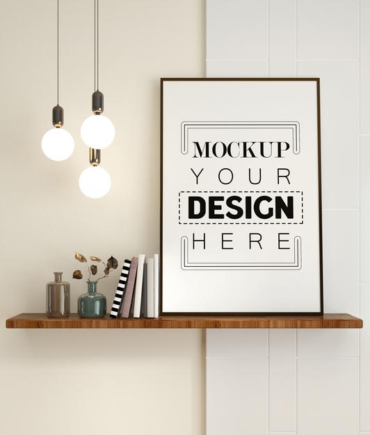 Poster Frame In Living Room Mockup Psd