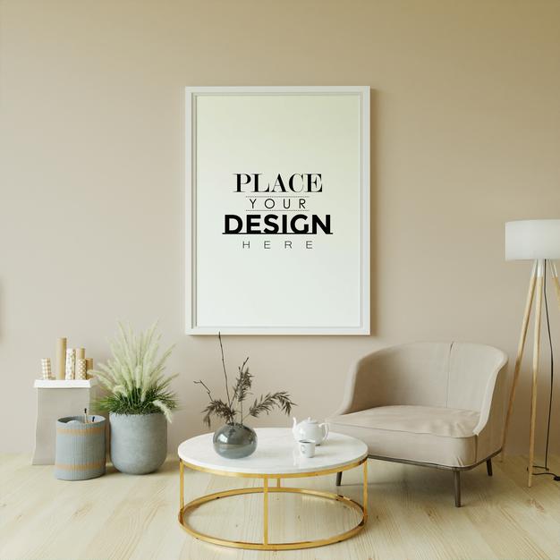 Poster Frame In Living Room Mockup Psd