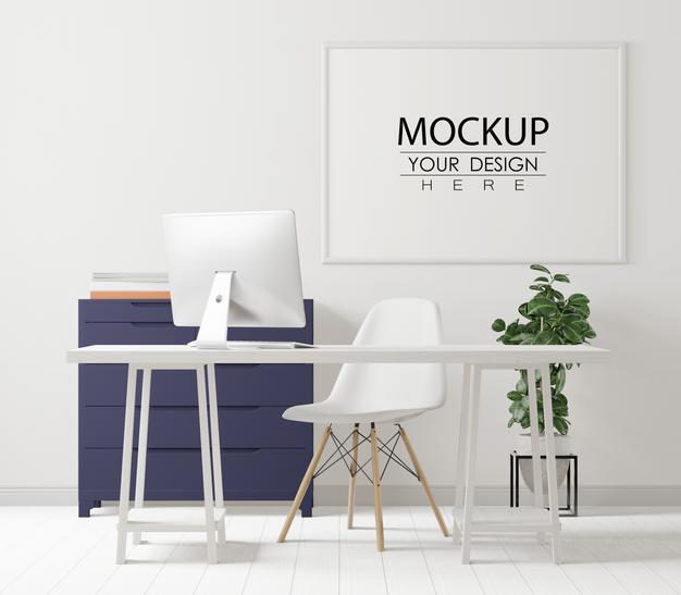 Poster Frame In Living Room Mockup Psd
