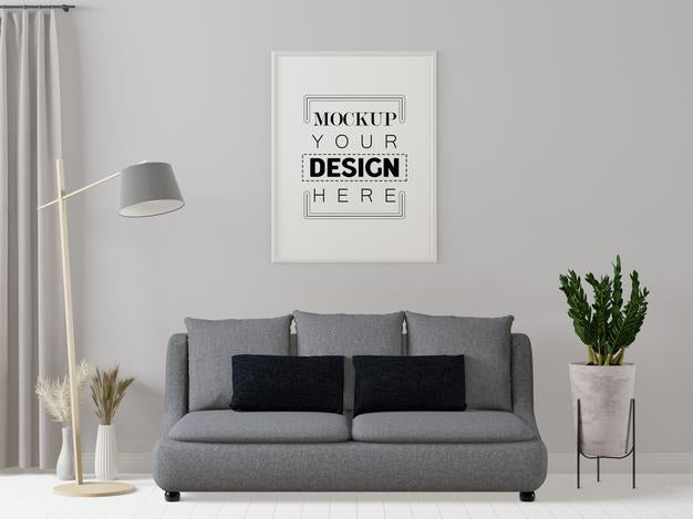 Poster Frame In Living Room Mockup Psd