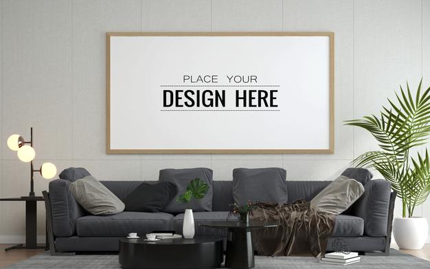 Poster Frame In Living Room Mockup Psd